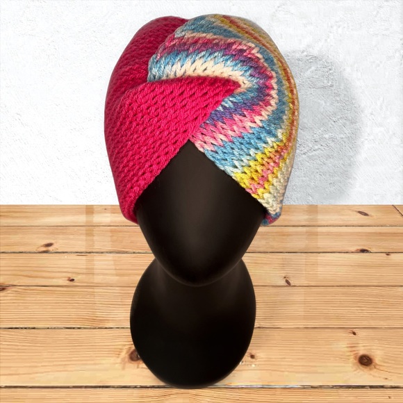 Hand Crafted Accessories - Handmade Knit Twist Ear Warmers Handcrafted Headband Hot Rose and Flapper Girl